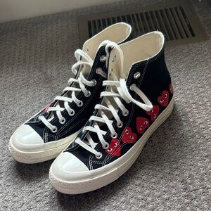 Converse Black High-Top Sneakers with Red Heart Motif